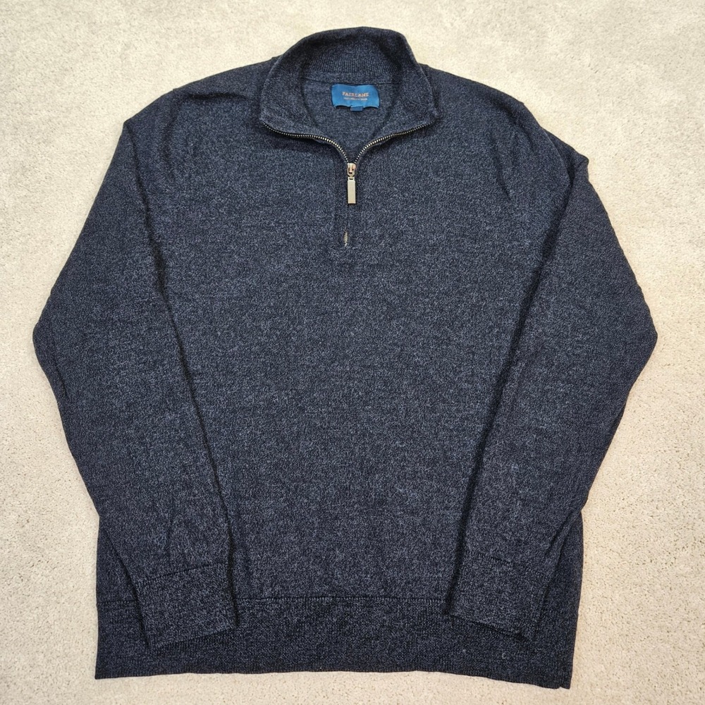 FAIRLANE‎ Mens 100% Merino Wool Quarter Zip Sweater Heather Navy M Preppy Ivy